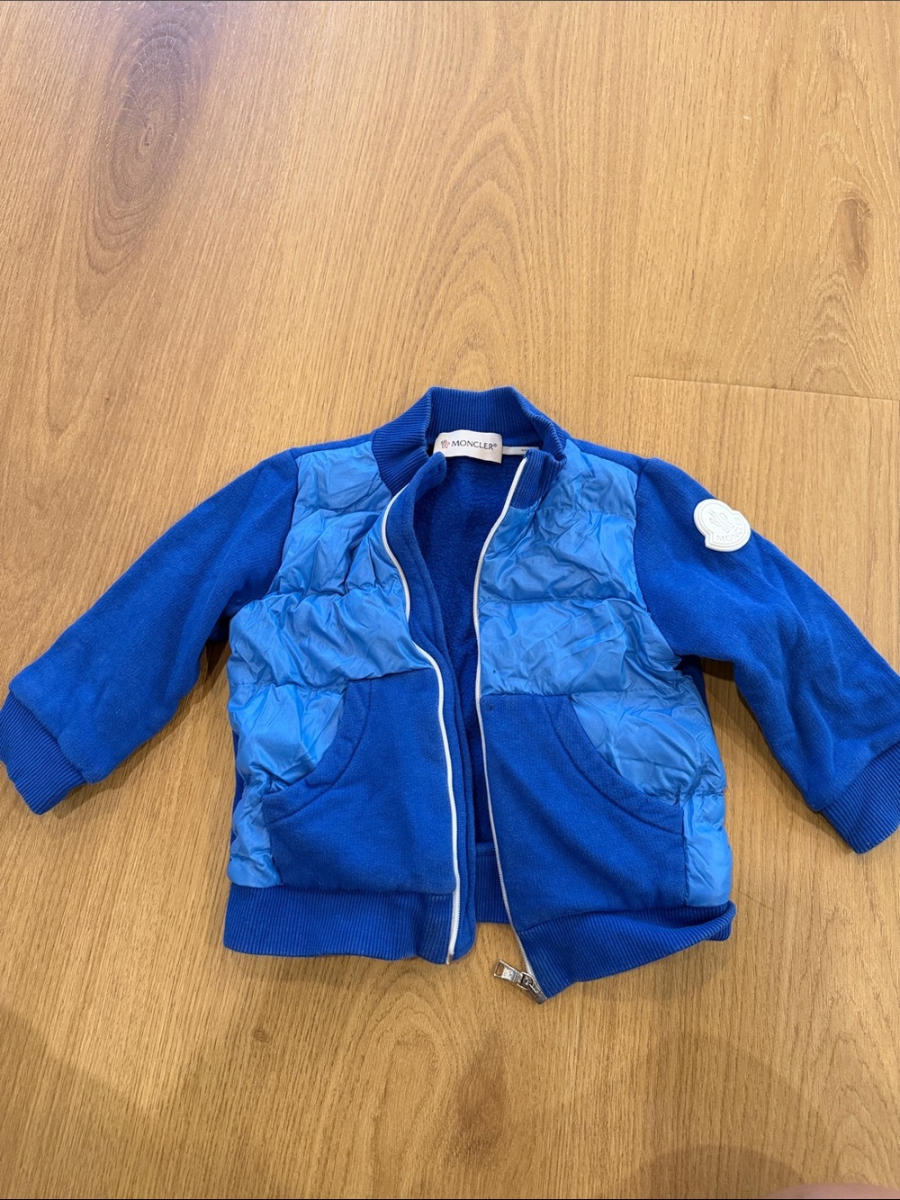 Moncler Kids Royal Blue Quilted & Knit Jacket 12-18 months (zipper doesn’t work)